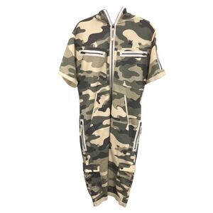 OnePiece Camouflage Short Sleeve Hooded Jumpsuit Onesie Large